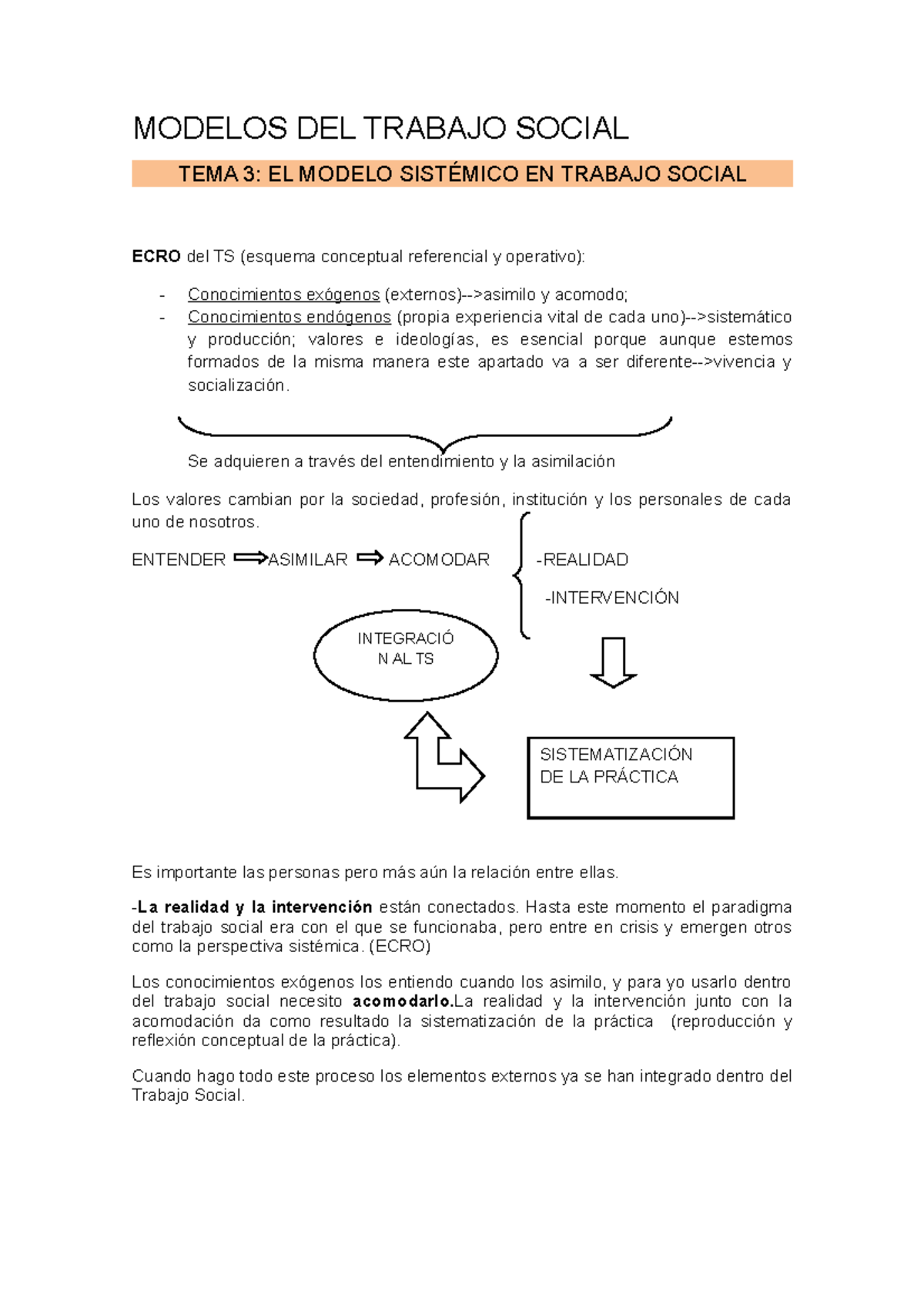 t3. Modelo sistémico - MODELOS DEL TRABAJO SOCIAL TEMA 3: EL MODELO  SISTÉMICO EN TRABAJO SOCIAL ECRO - Studocu