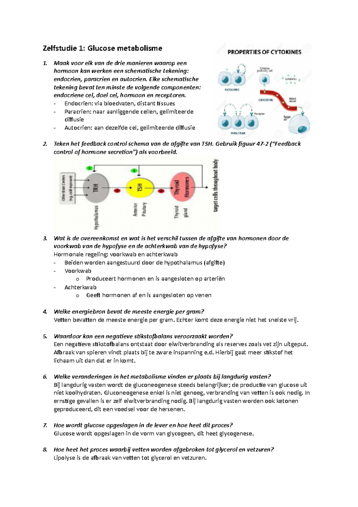 Fysiologie Zelfstudies - Zelfstudie 1: Glucose Metabolisme 1. Maak Voor ...