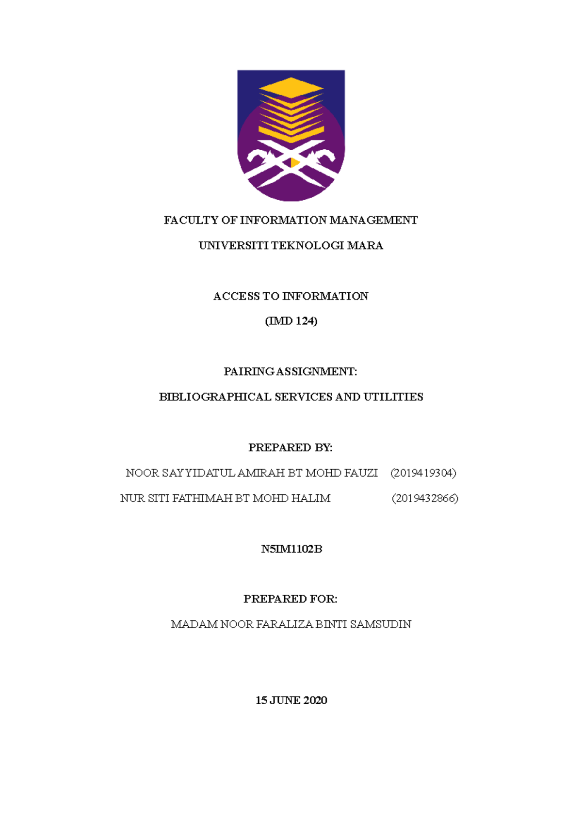 Bibliographic Services and Utilities Assignment - FACULTY OF ...