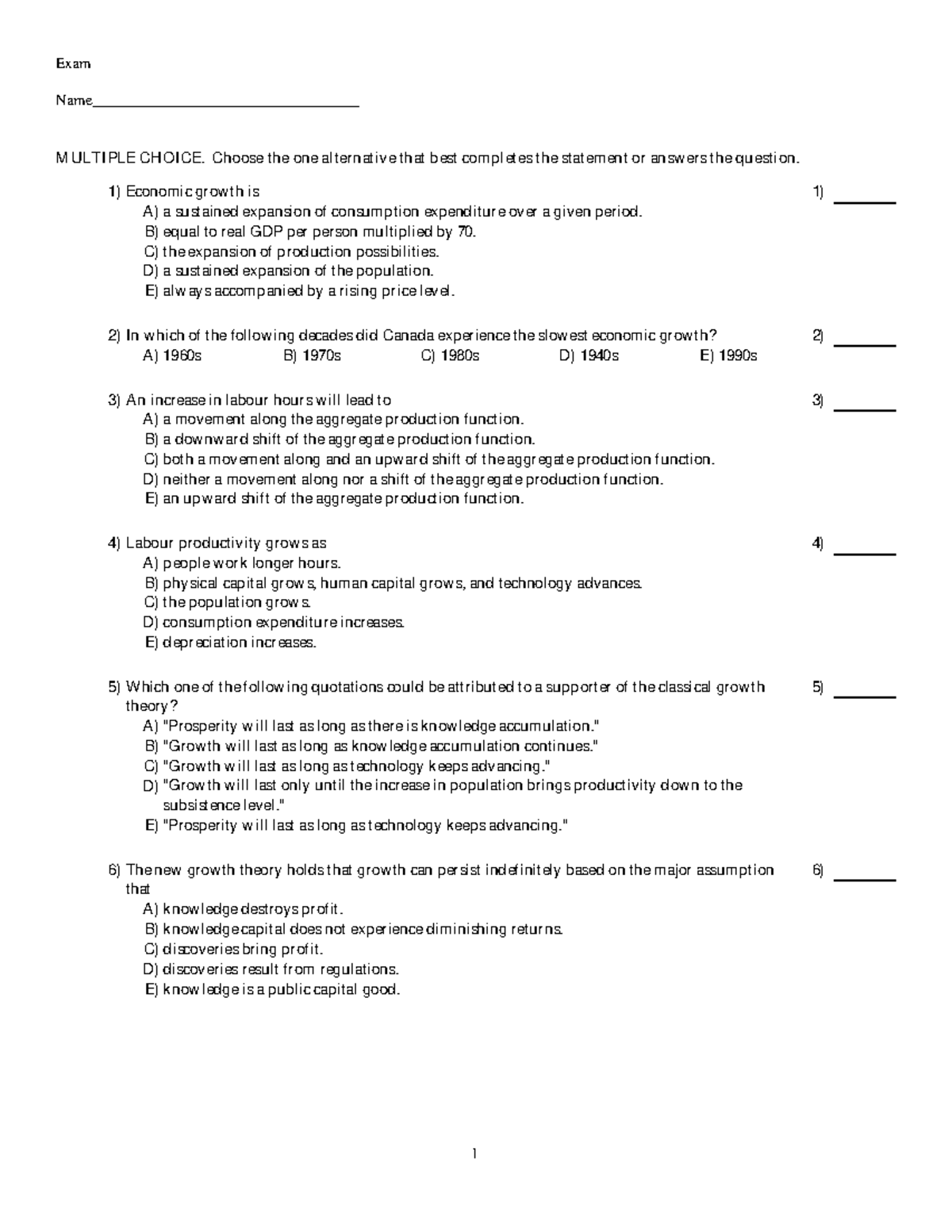 Chapter 6 Econ Banks - Exam Name ...