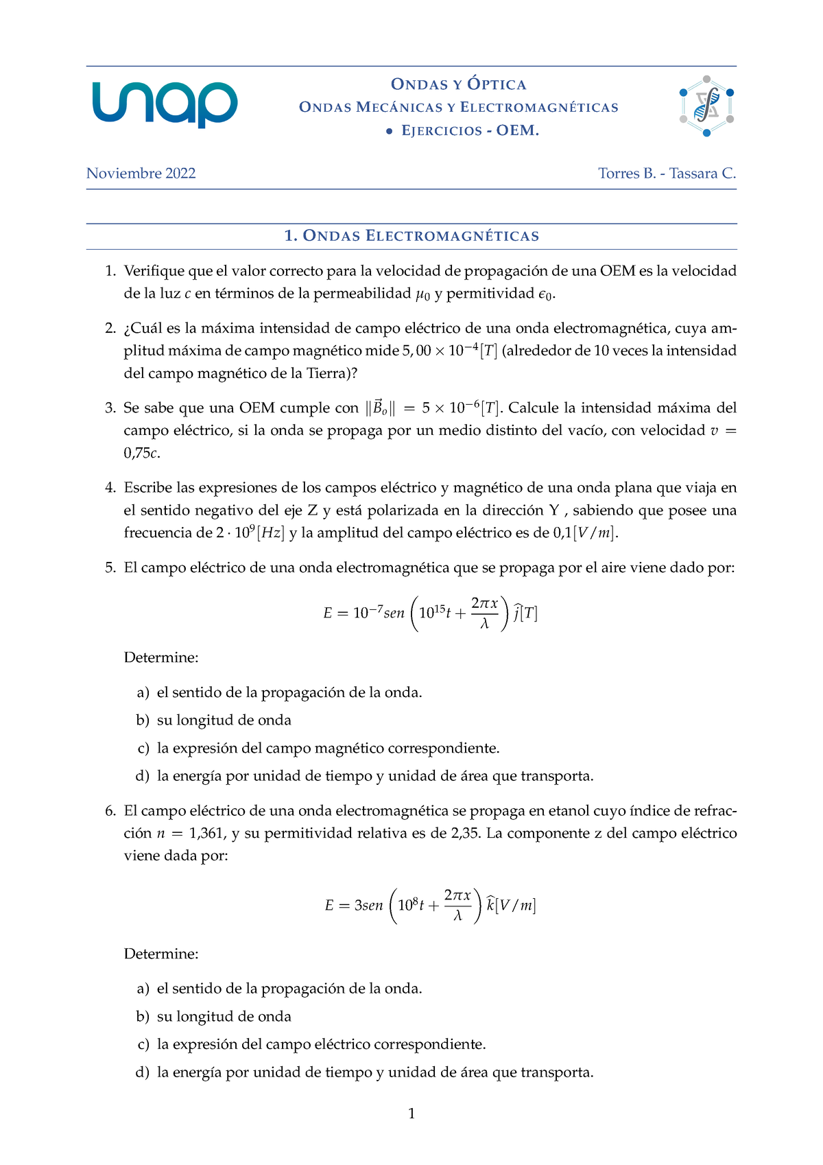 Guia Ejercicios Ondas+ 1 + 1 - ONDAS Y ÓPTICA ONDAS MECÁNICAS Y ...