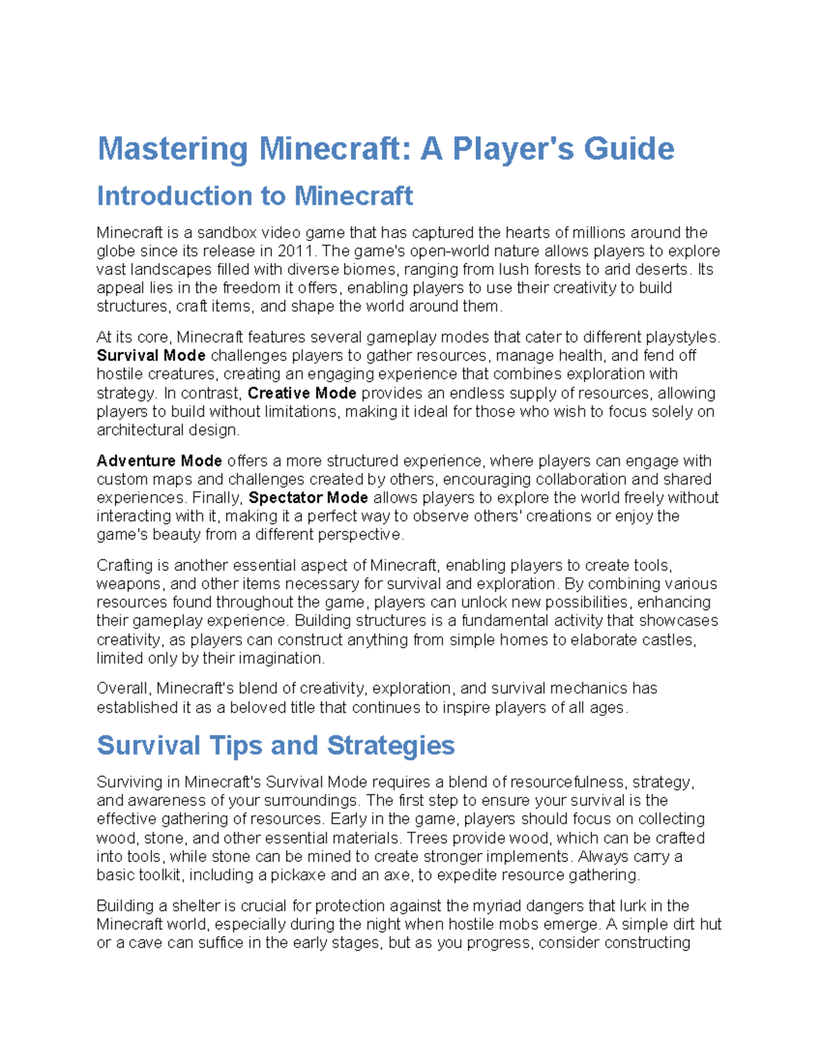 Mastering Minecraft A Player's Guide - Mastering Minecraft: A Player's ...