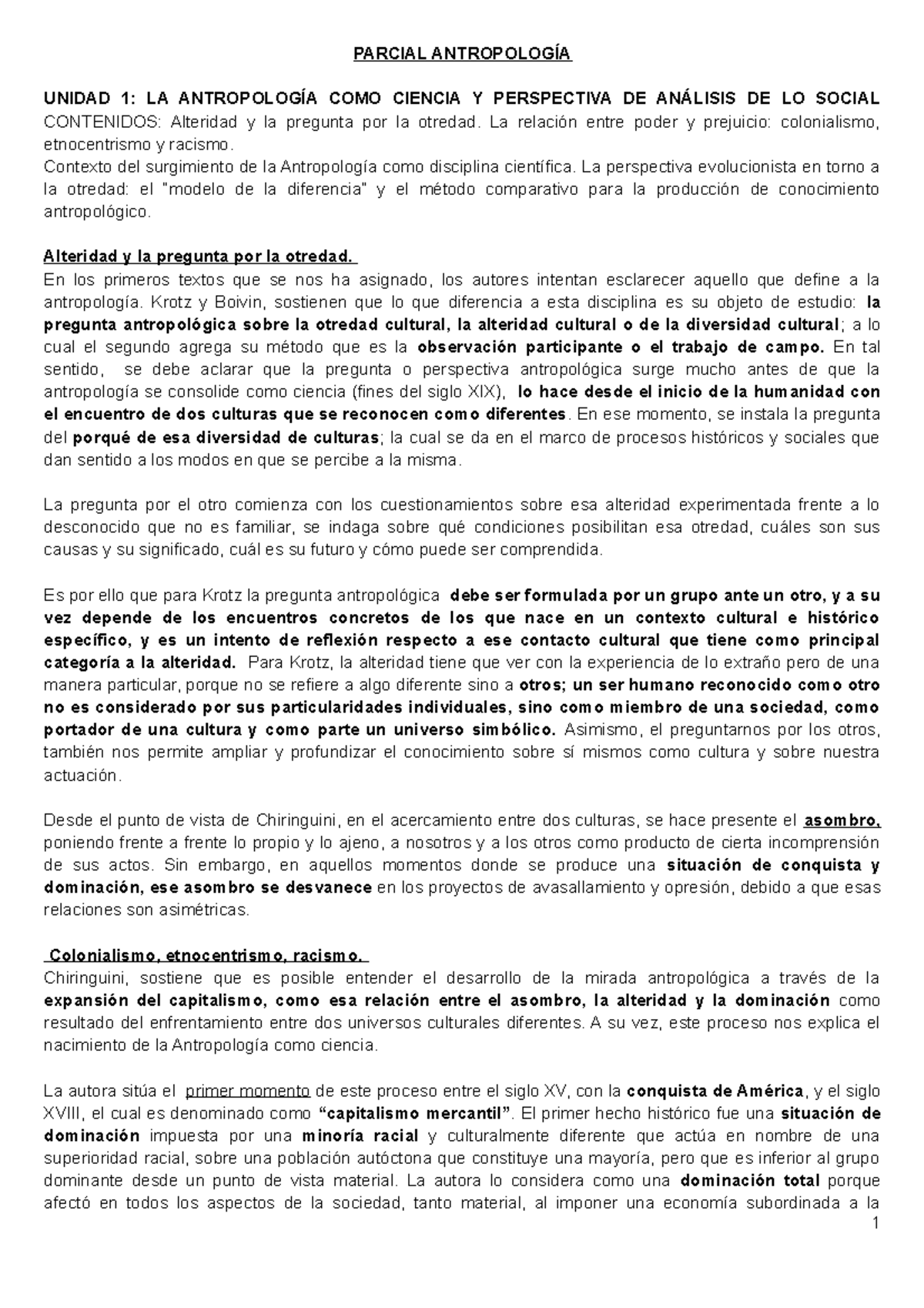 Resumen Parcial Antropología - PARCIAL ANTROPOLOGÍA UNIDAD 1: LA ...