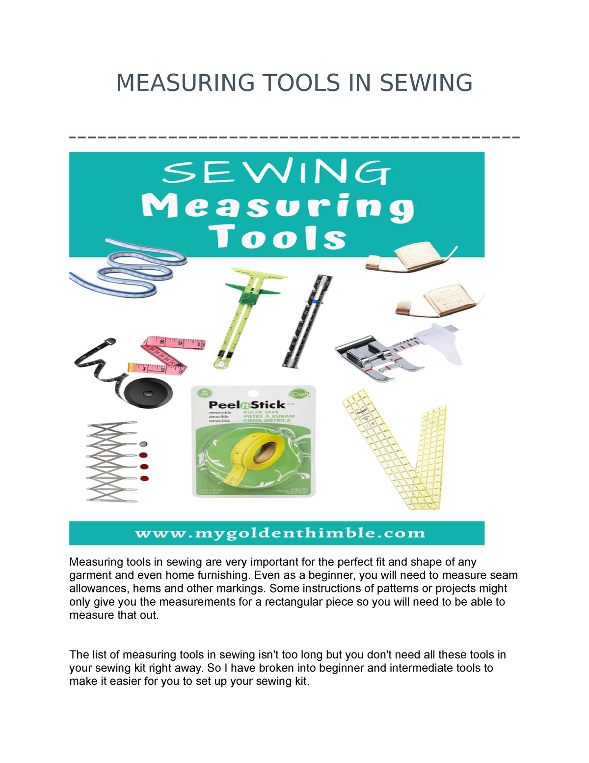 Measuring tools in sewing MEASURING TOOLS IN SEWING Measuring tools