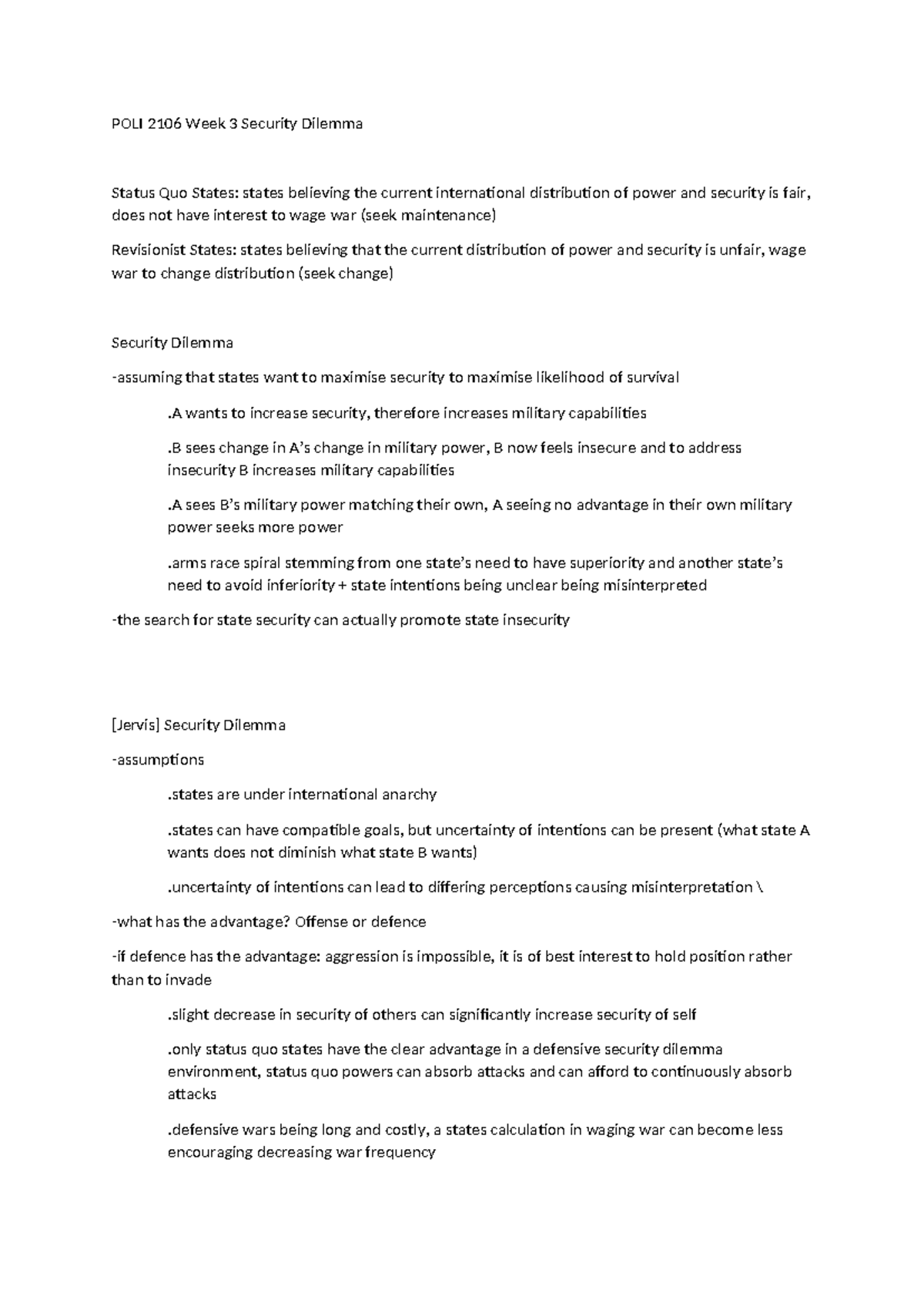 POLI 2106 Week 3 Security Dilemma - POLI 2106 Week 3 Security Dilemma ...