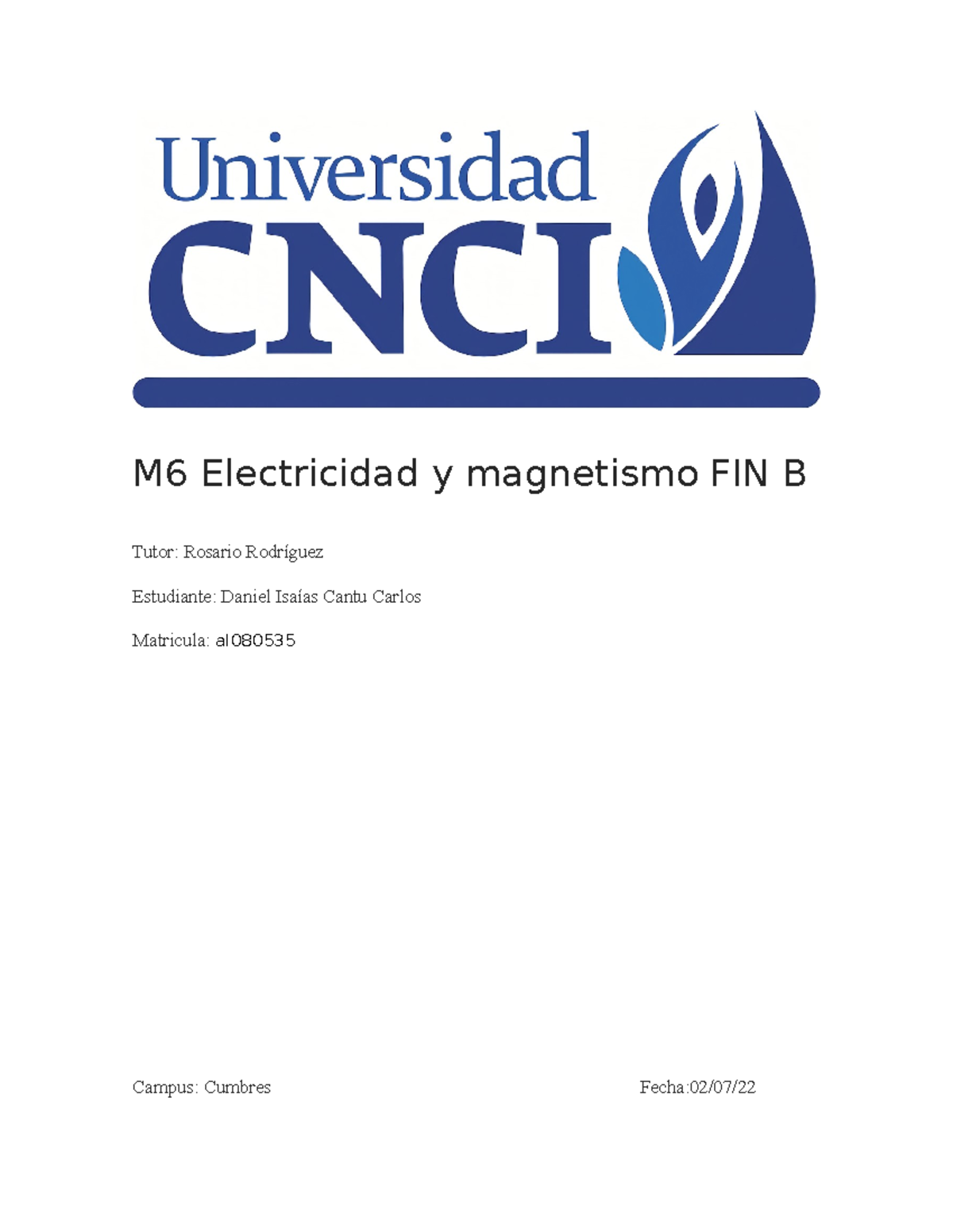 Proyecto Modular Electricidad Y Magnetismo M6 Electricidad Y Magnetismo Fin B Tutor Rosario 1529