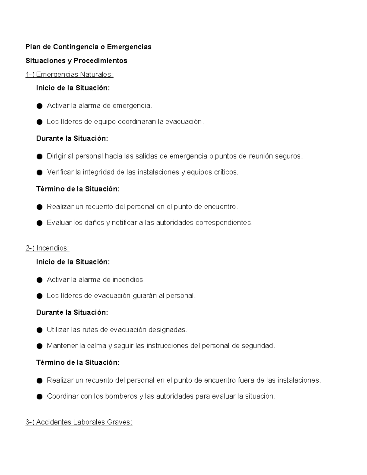 Plan de Contingencia o Emergencias - Plan de Contingencia o Emergencias ...