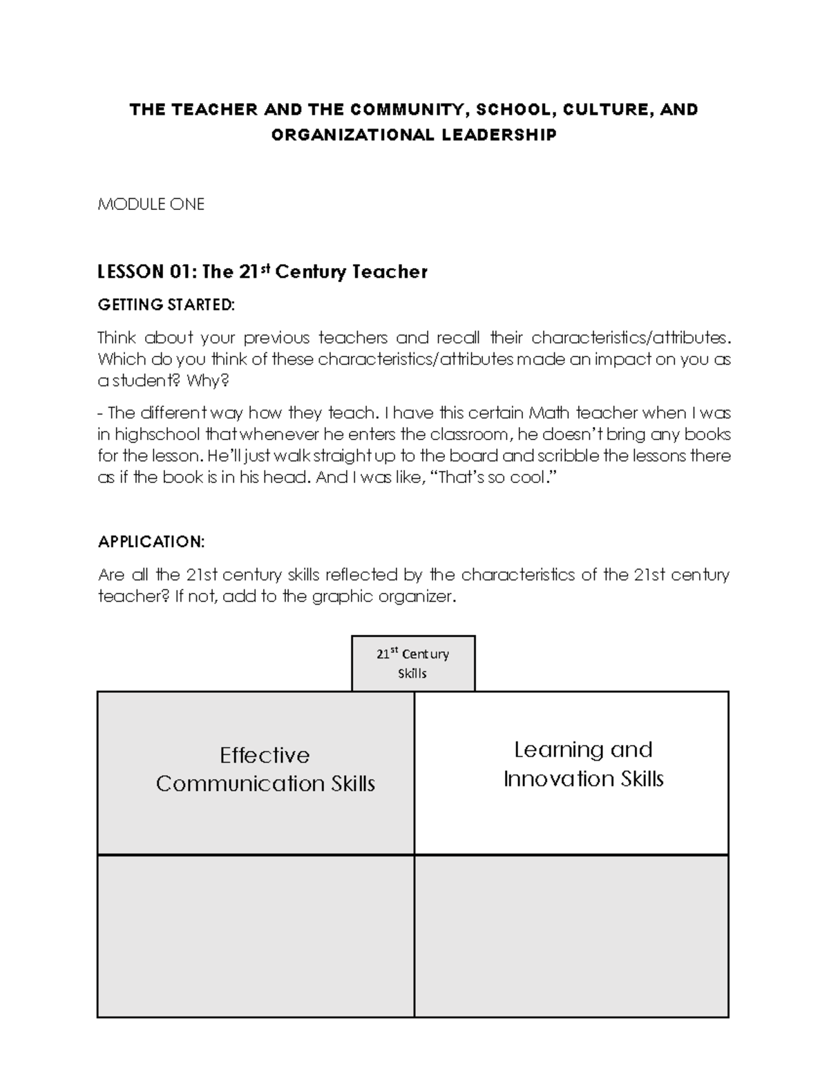 THE Teacher AND THE Community Module Answers - THE TEACHER AND THE ...