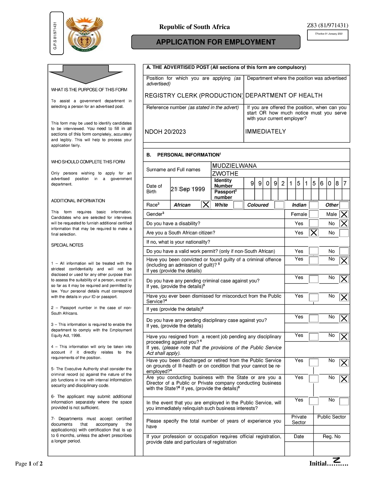 Editable Pdf Z83 Application For Employment Form Download 2021 - Z83 ...