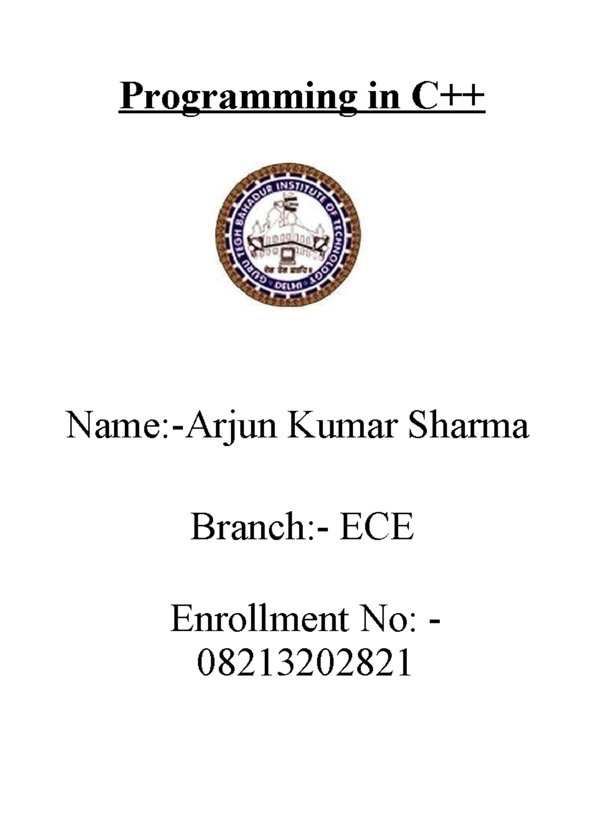 C++FILE Arjun - knhjukhbhj - Programming in C++ Name:-Arjun Kumar ...