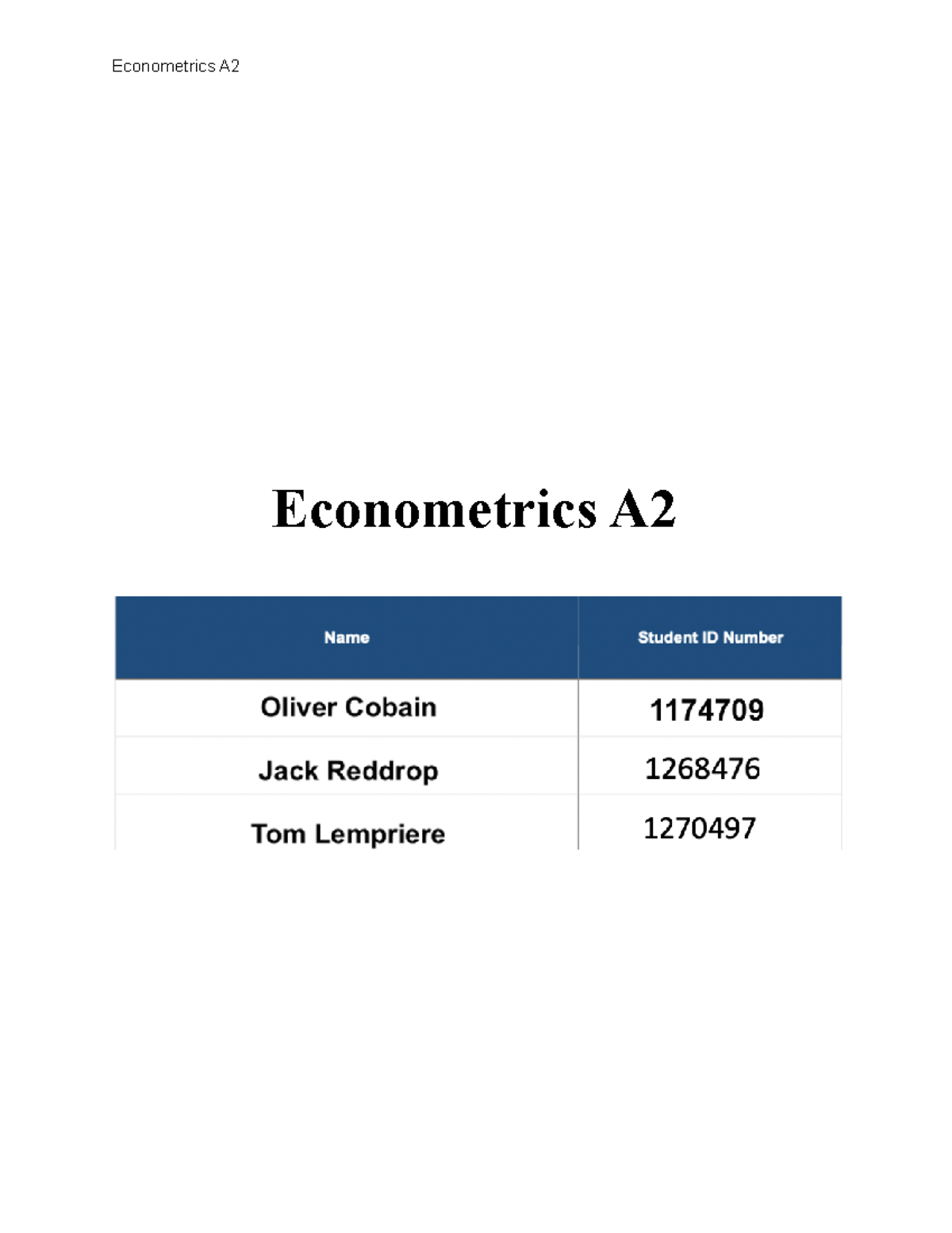 econometrics assignment solutions