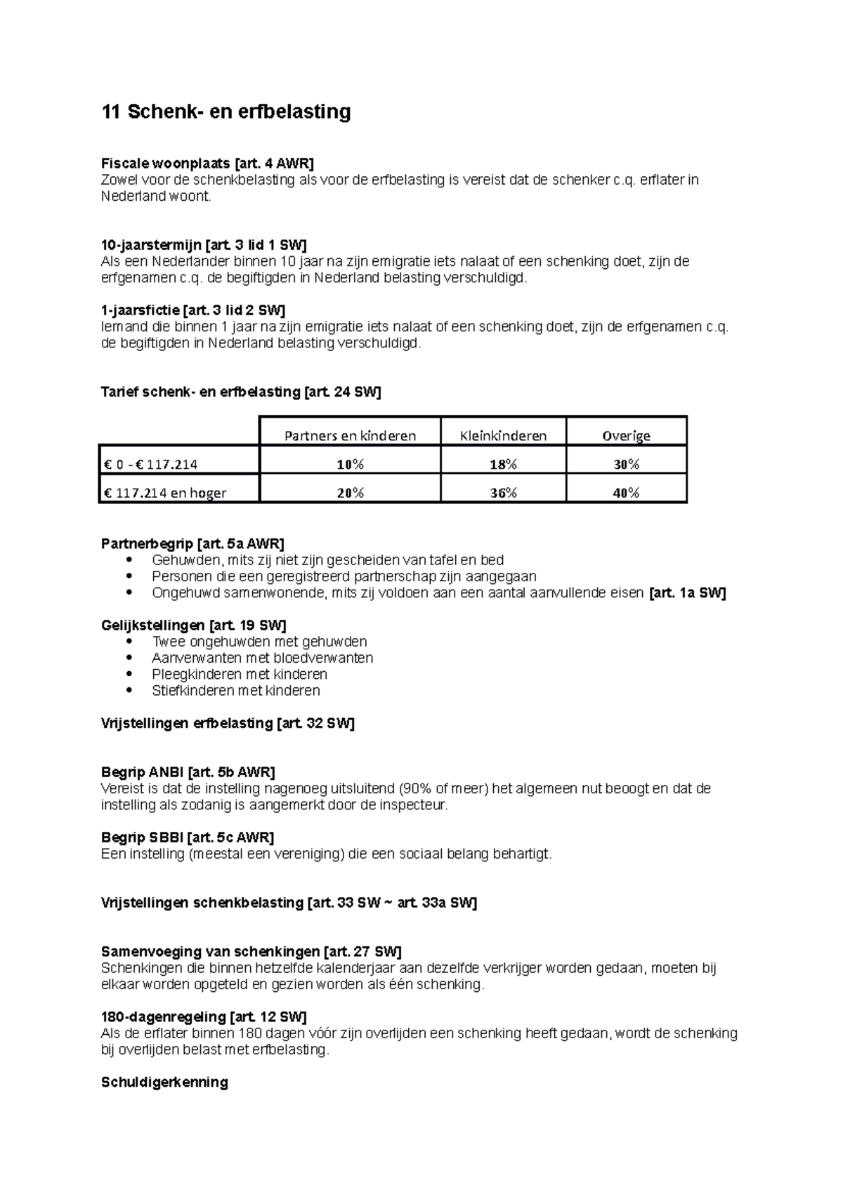 Samenvatting Schenkbelasting 11 en erfbelasting Fiscale woonplaats