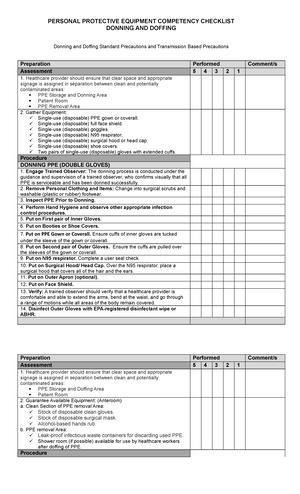 Open Gloving Technique Performance Checklist ND - Nursing - Studocu