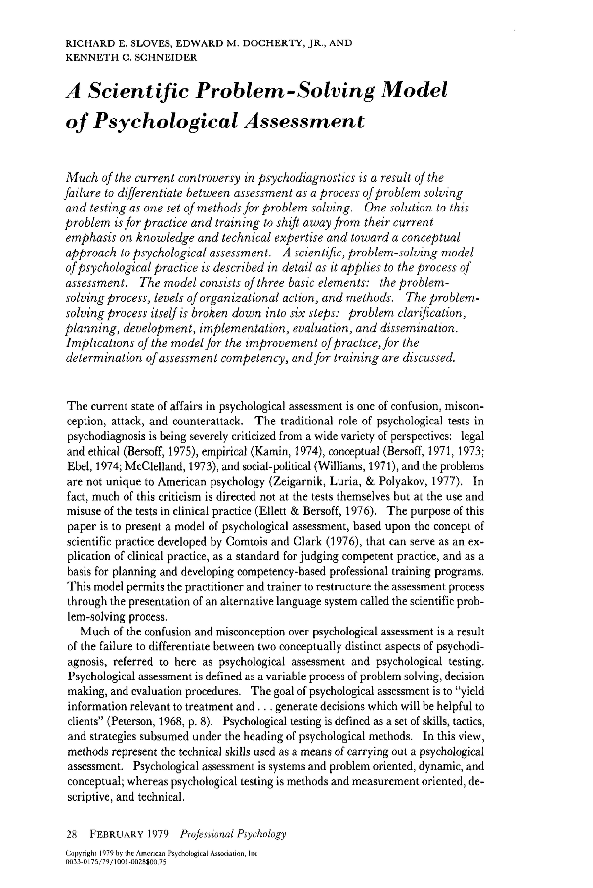 scientific problem solving model of psychological assessment