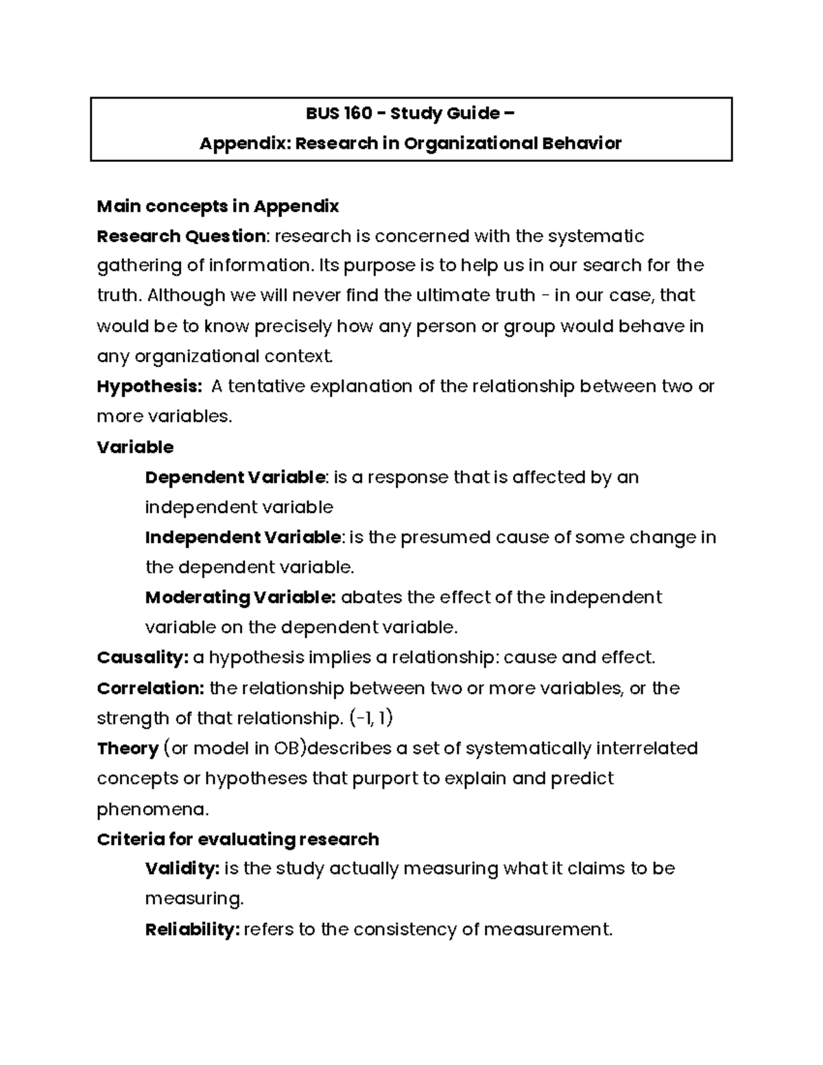 BUS 160 Appendix Study Guide - BUS 160 - Study Guide – Appendix ...
