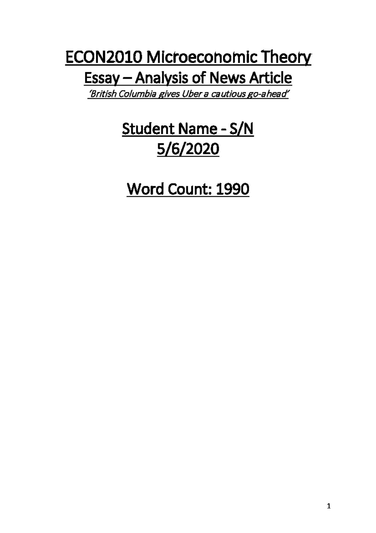 Essay Example 1: This is an essay example based on the Microeconomics ...