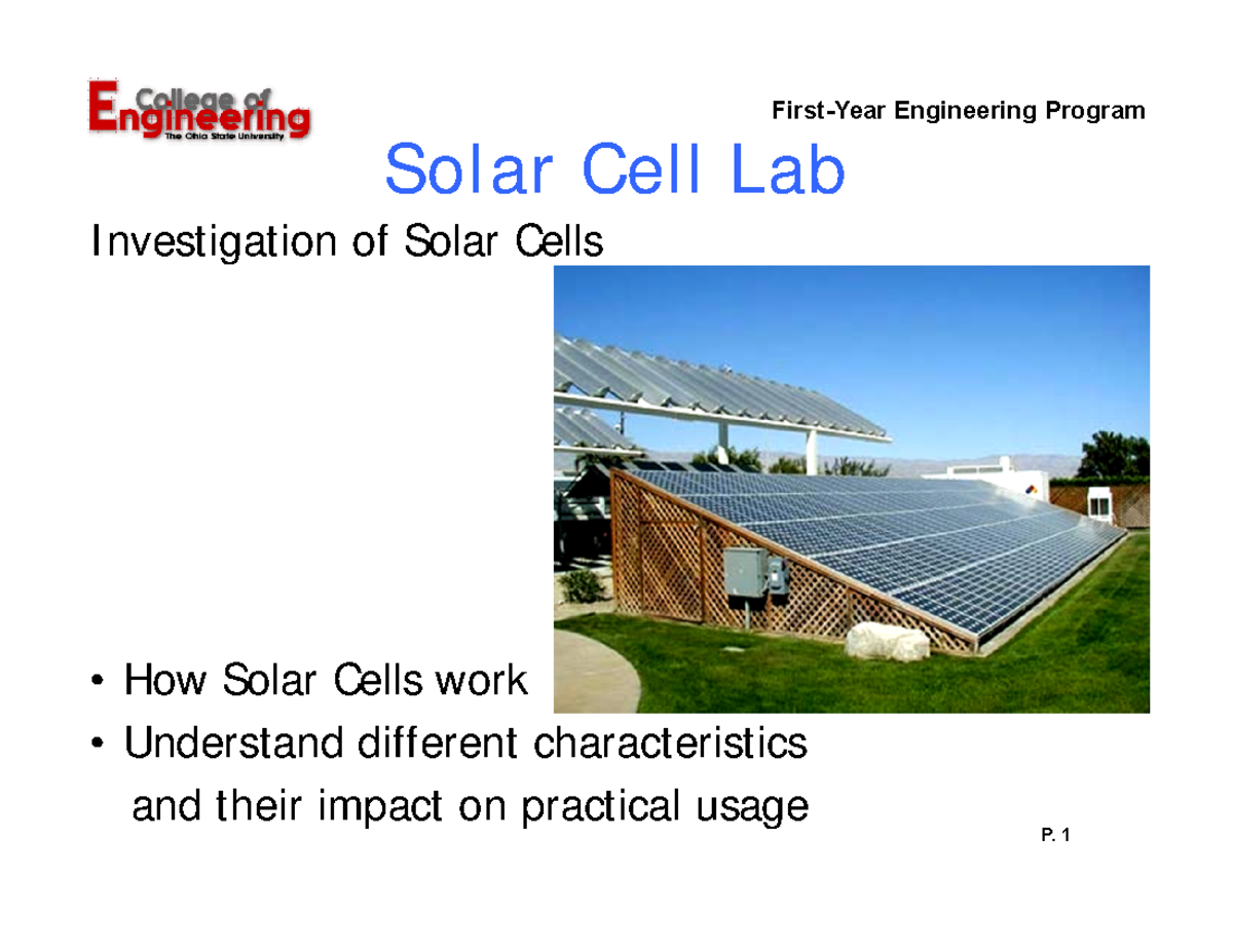 Lecture slides on Solar cell lab - Engineering Program Solar Cell Lab ...