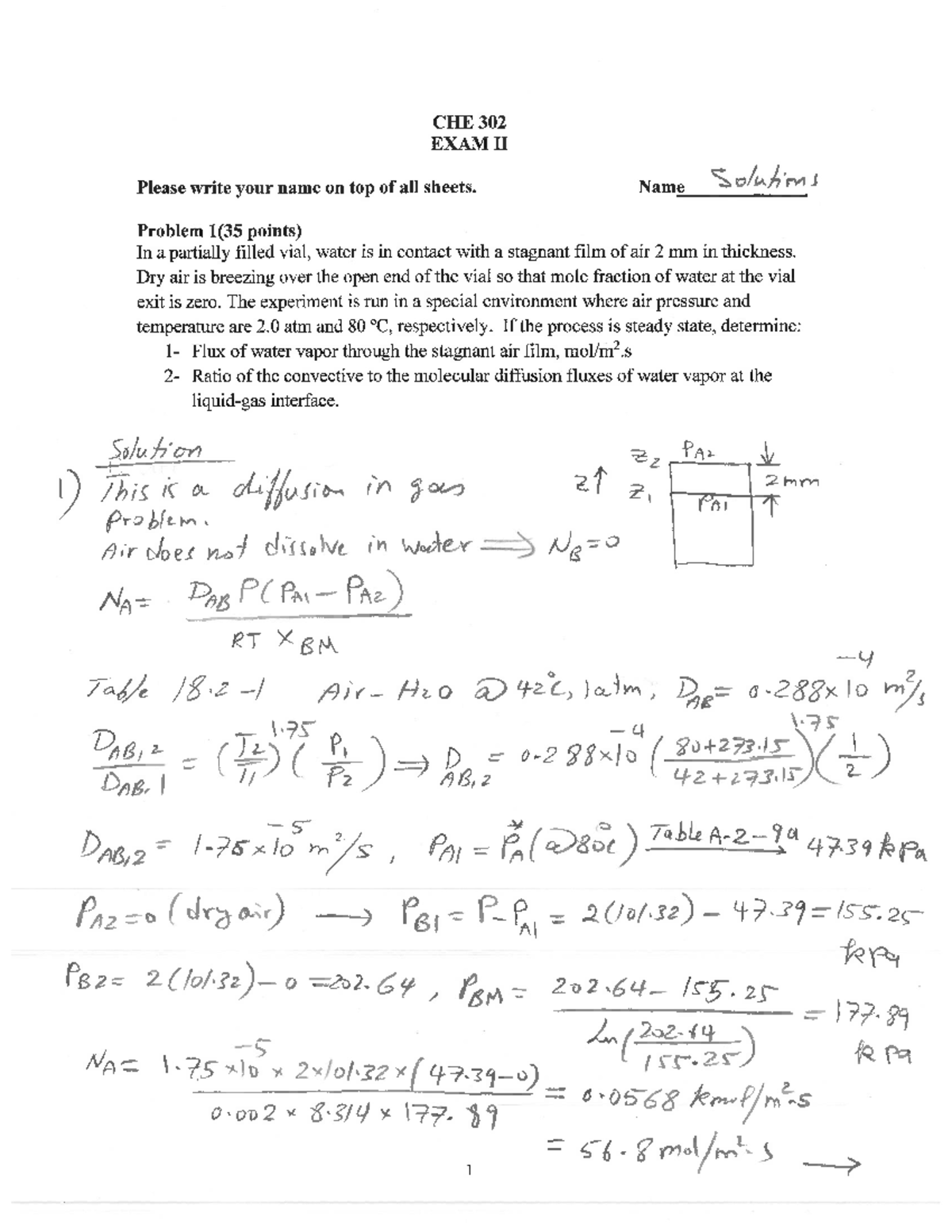 Solution to Exam II Practice Problem - CHE 302 - Studocu