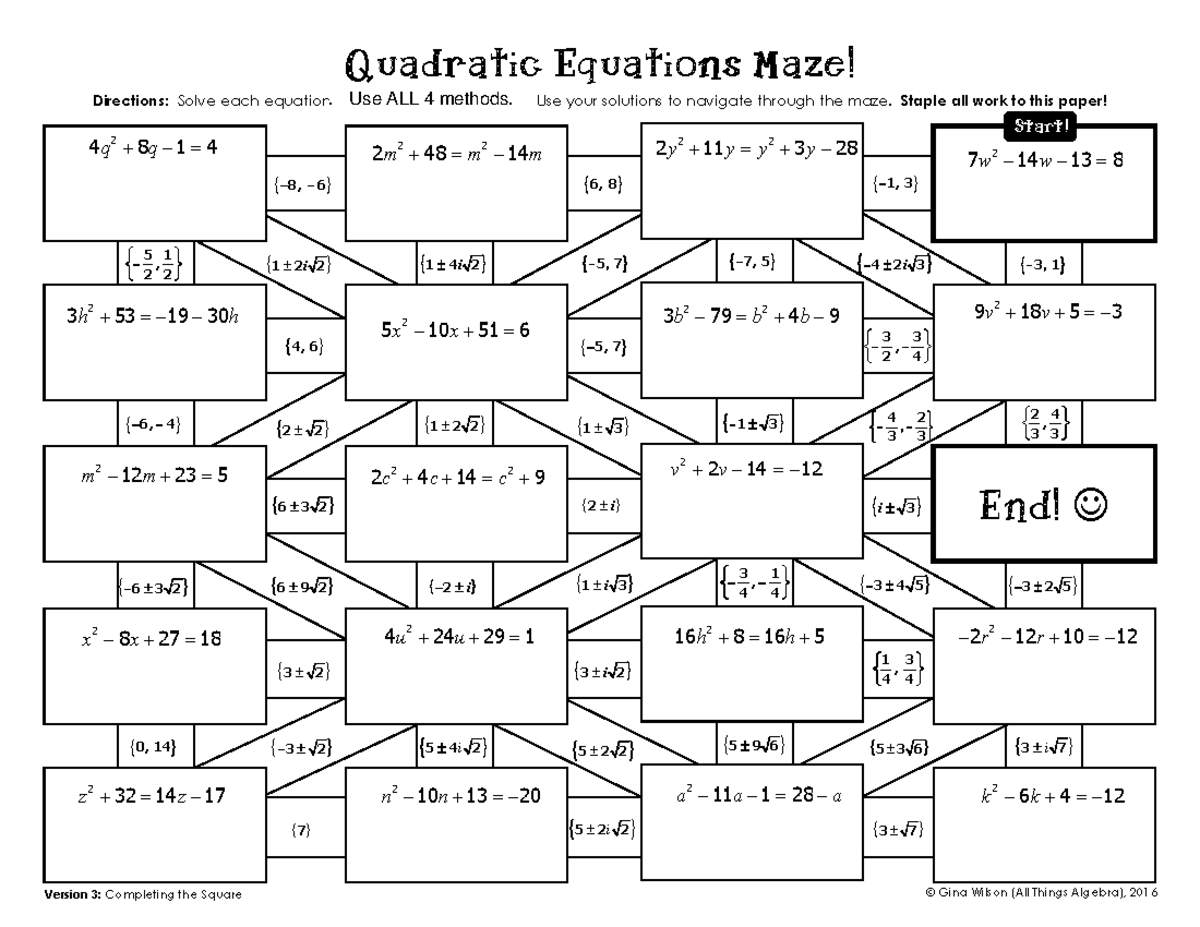 Quadratic Equations Maze Studocu