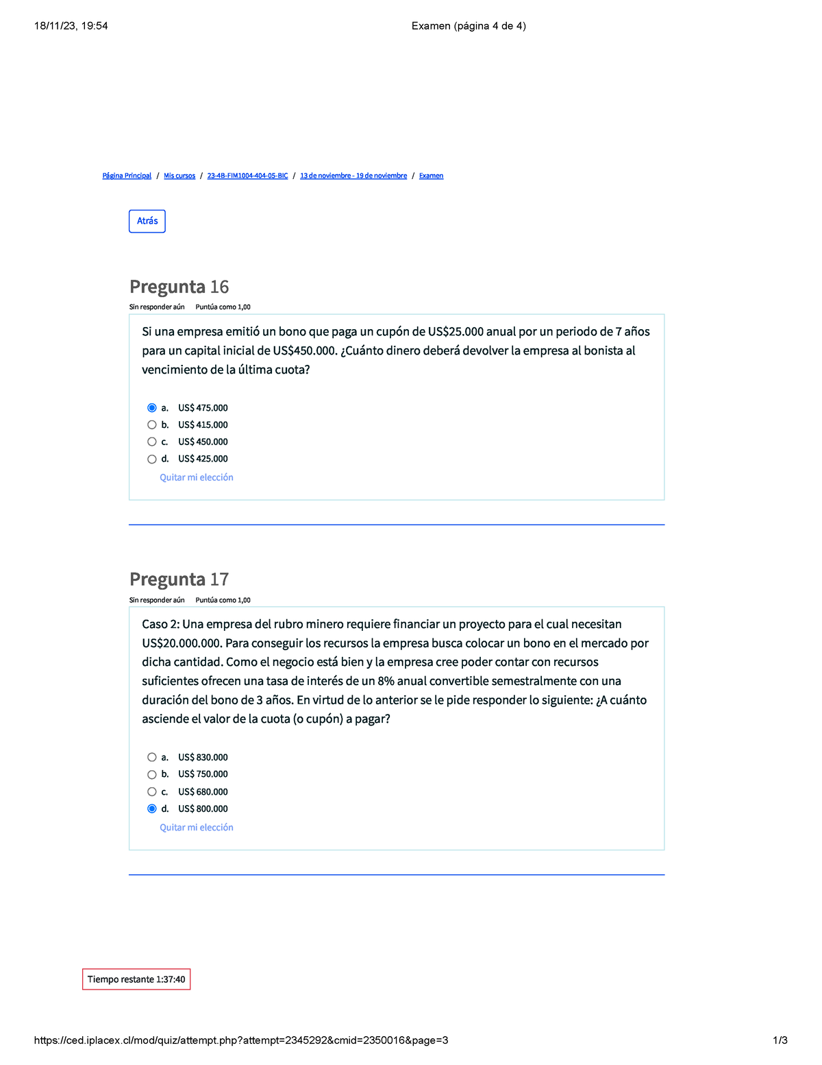 Examen (página 4 De 4) - Iplacex/mod/quiz/attempt.php?attempt=2345292 ...