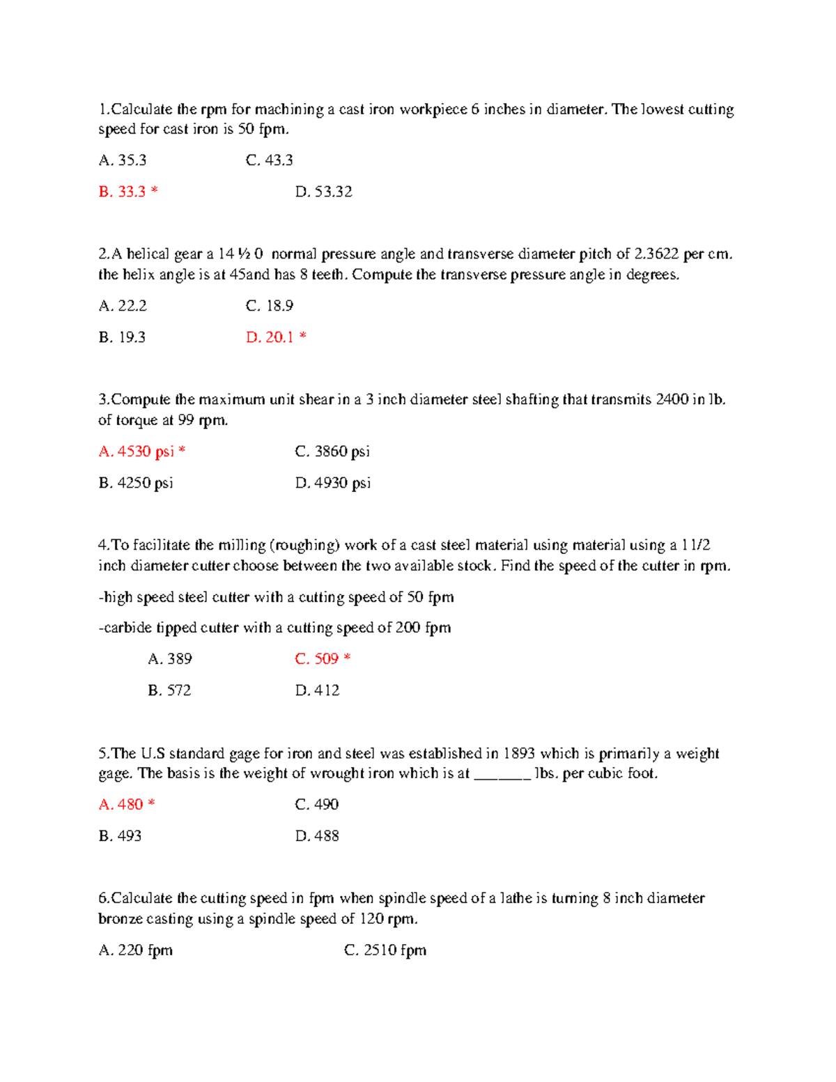 Machine Design MCQ 1 the rpm for machining a cast iron workpiece 6