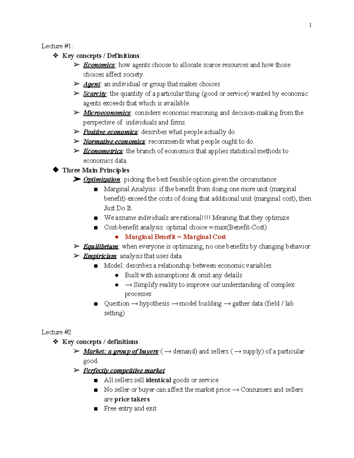 Micro midterm 1 - review guide - Lecture #1: Key concepts / Definitions ...