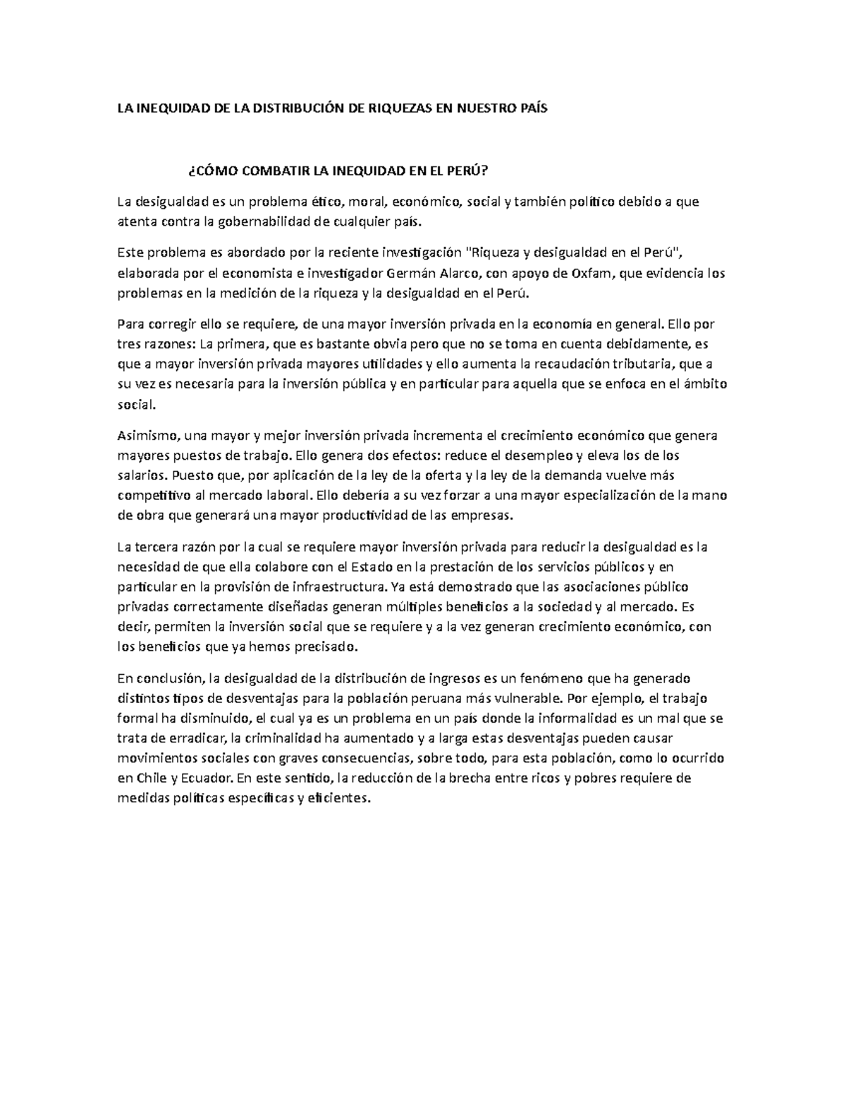 La Inequidad De La Distribución De Riquezas En Nuestro PaÍs La Inequidad De La DistribuciÓn De 8763