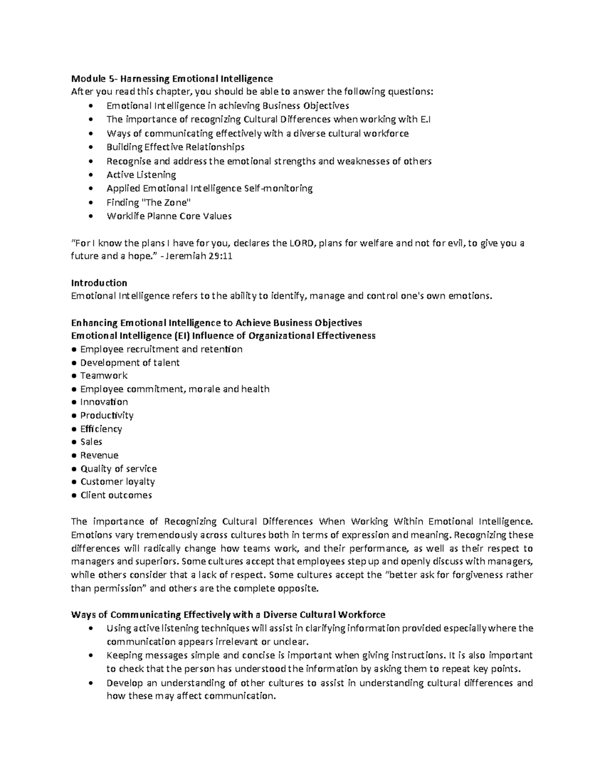 Module 5- Harnessing Emotional Intelligence - ” - Jeremiah 29 ...
