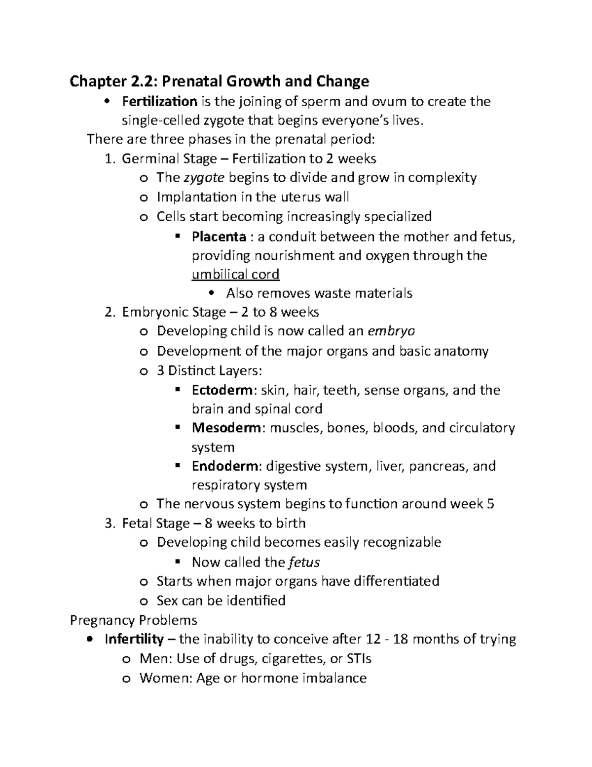 Week 3 Notes - Chapter 2: Prenatal Growth and Change Fertilization is ...