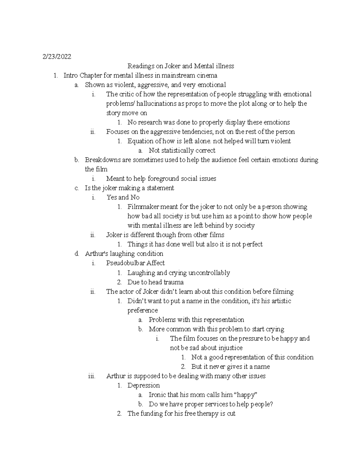 Readings On Joker And Mental Illness 2 23 Readings On Joker And