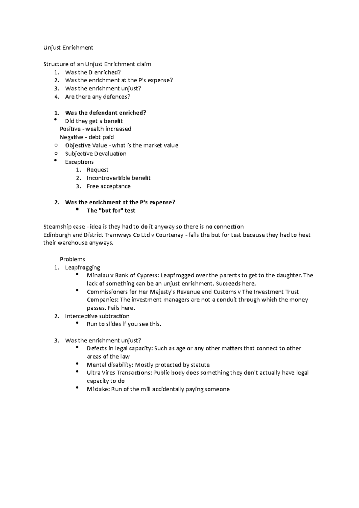 APL Final Notes 2021 - Unjust Enrichment Structure of an Unjust ...