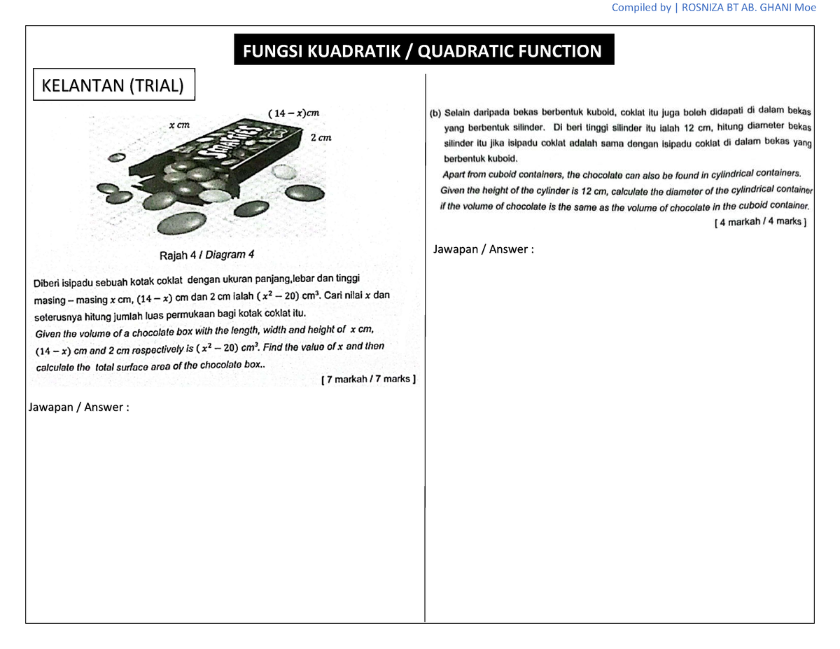 1 Fungsi DAN Persamaan Kuadratik Quadratic Function AND Equation