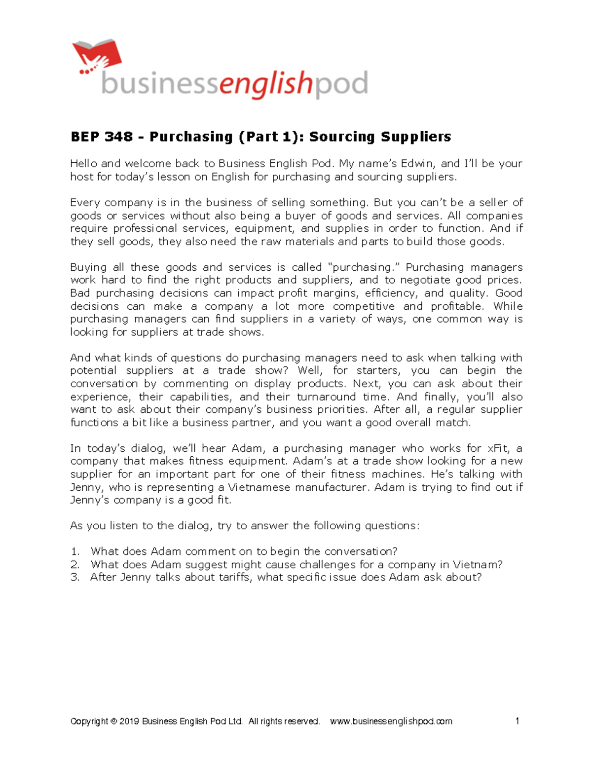 BEP348SN-Purchasing 1 - Copyright Ó 2019 Business English Pod Ltd. All ...