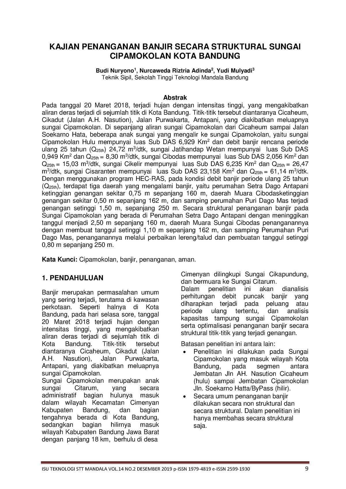 152-Article Text-256-1-10-202007 02 - KAJIAN PENANGANAN BANJIR SECARA ...