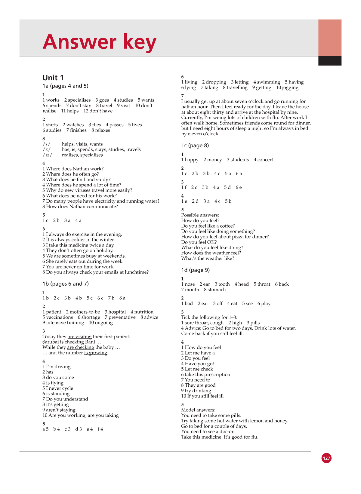 Workbook Answer Key - Answer Key Unit 1 1a (pages 4 And 5) 1 1 Works 2 ...