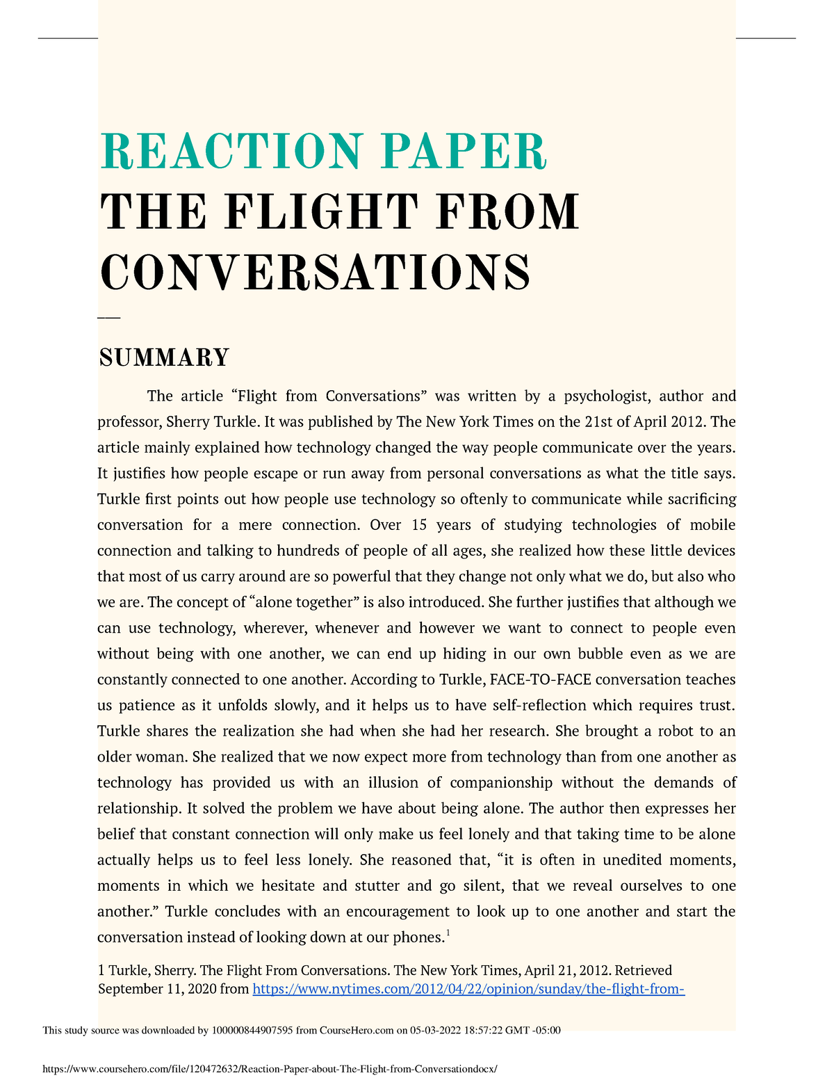 explanatory essay about the flight from conversation
