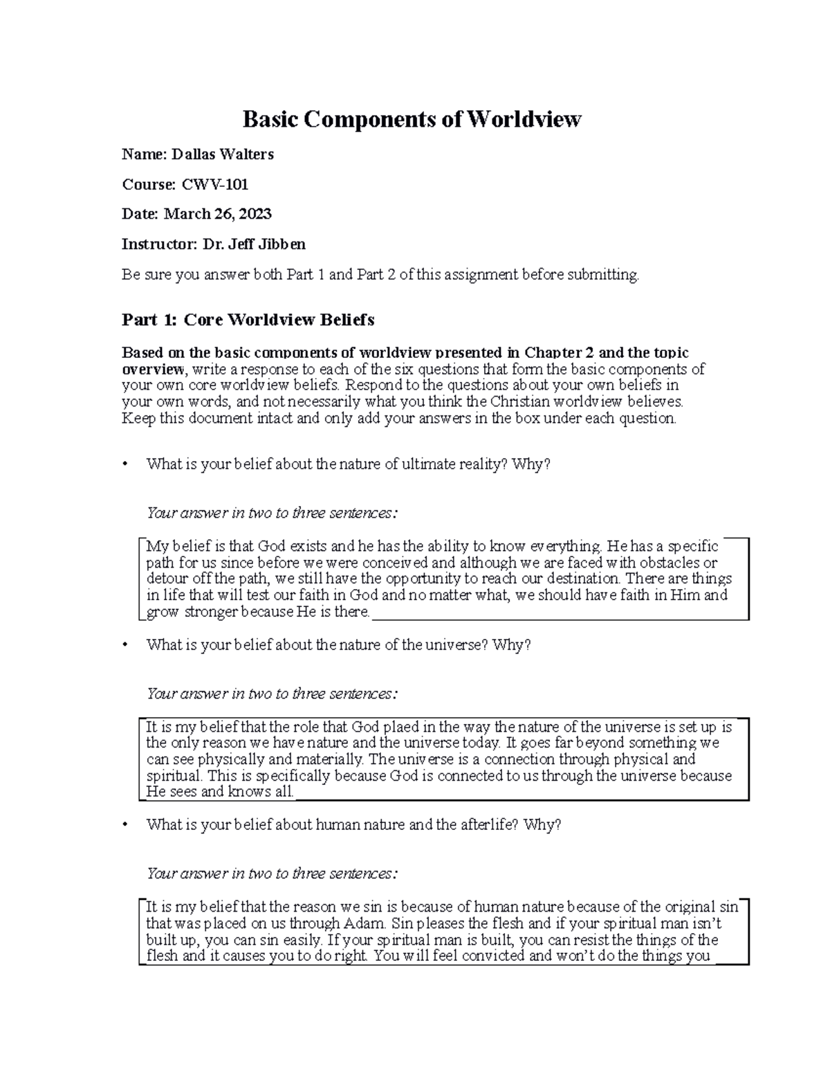 CWV-101-301-RS-T1Basic Components Of Worldview - Basic Components Of ...