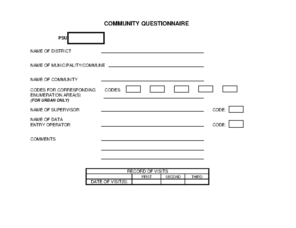 ALB 2002 LSMS Community Questionnaire 1 - COMMUNITY QUESTIONNAIRE NAME ...