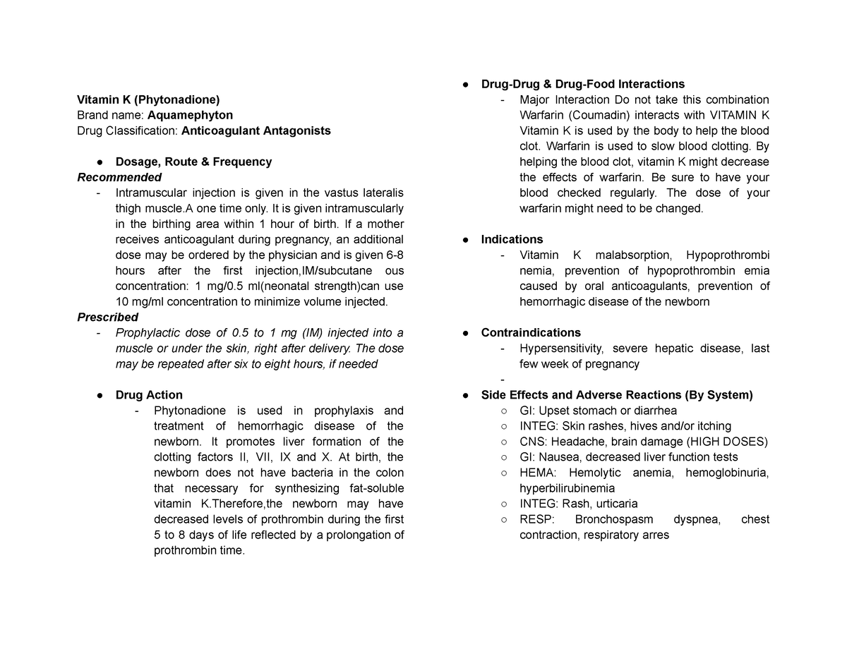 Vitamin K (Phytonadione) Drug study Vitamin K (Phytonadione) Brand