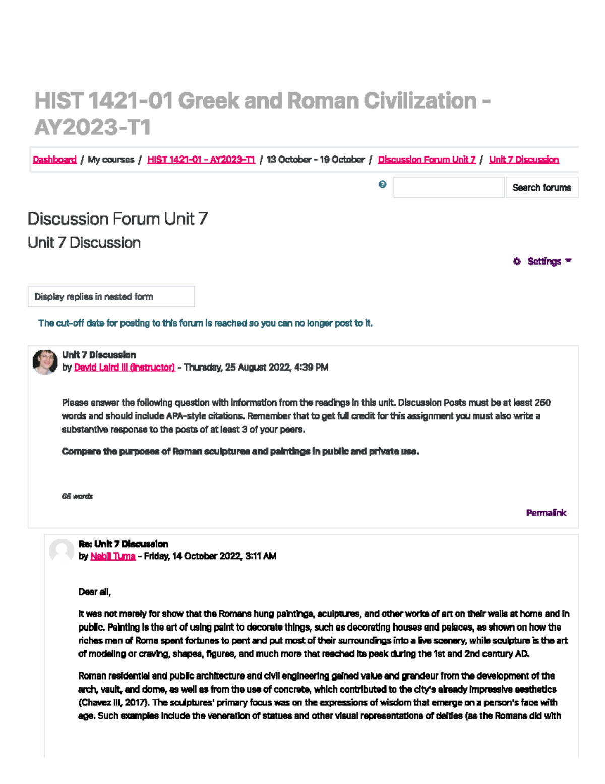 HIST 1421-01 - AY2023-T1: Unit 7 Discussion - Hist 1421 - Rome's ...