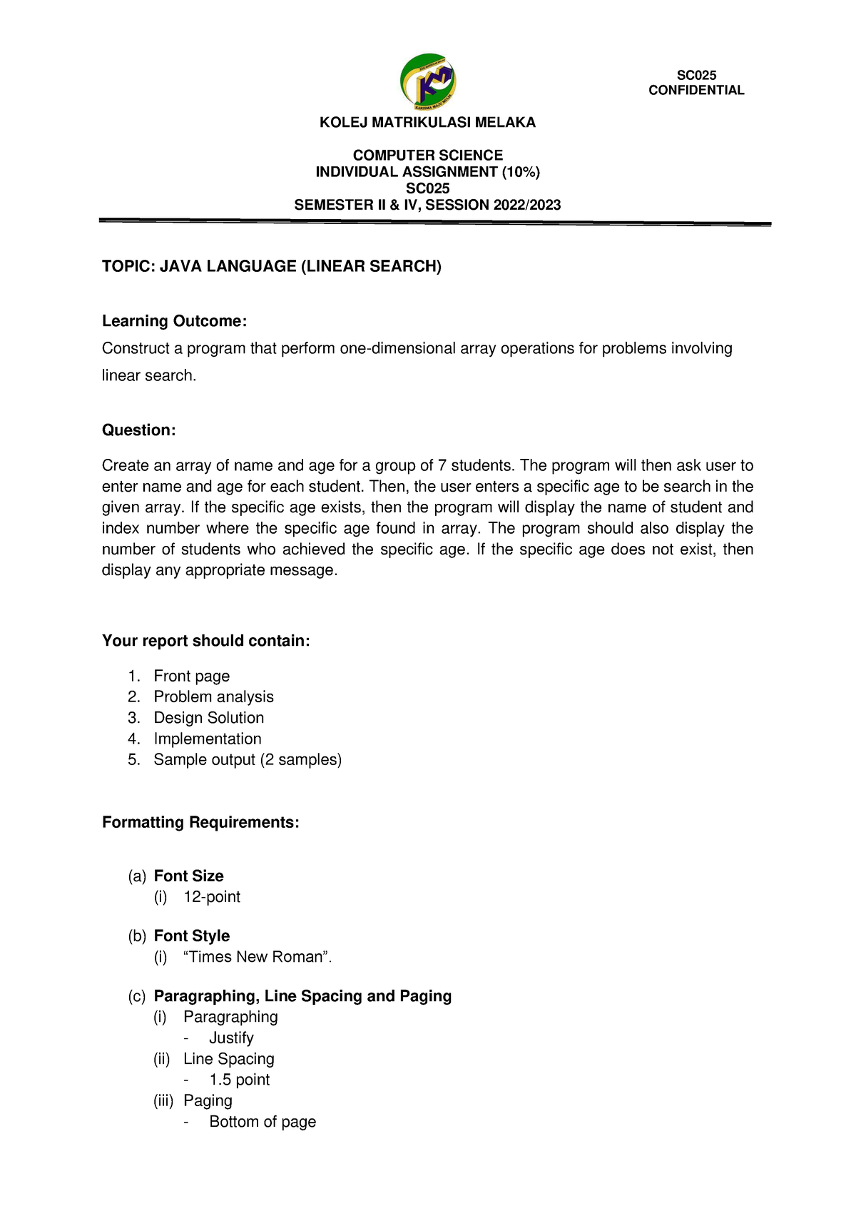 assignment science computer sc025