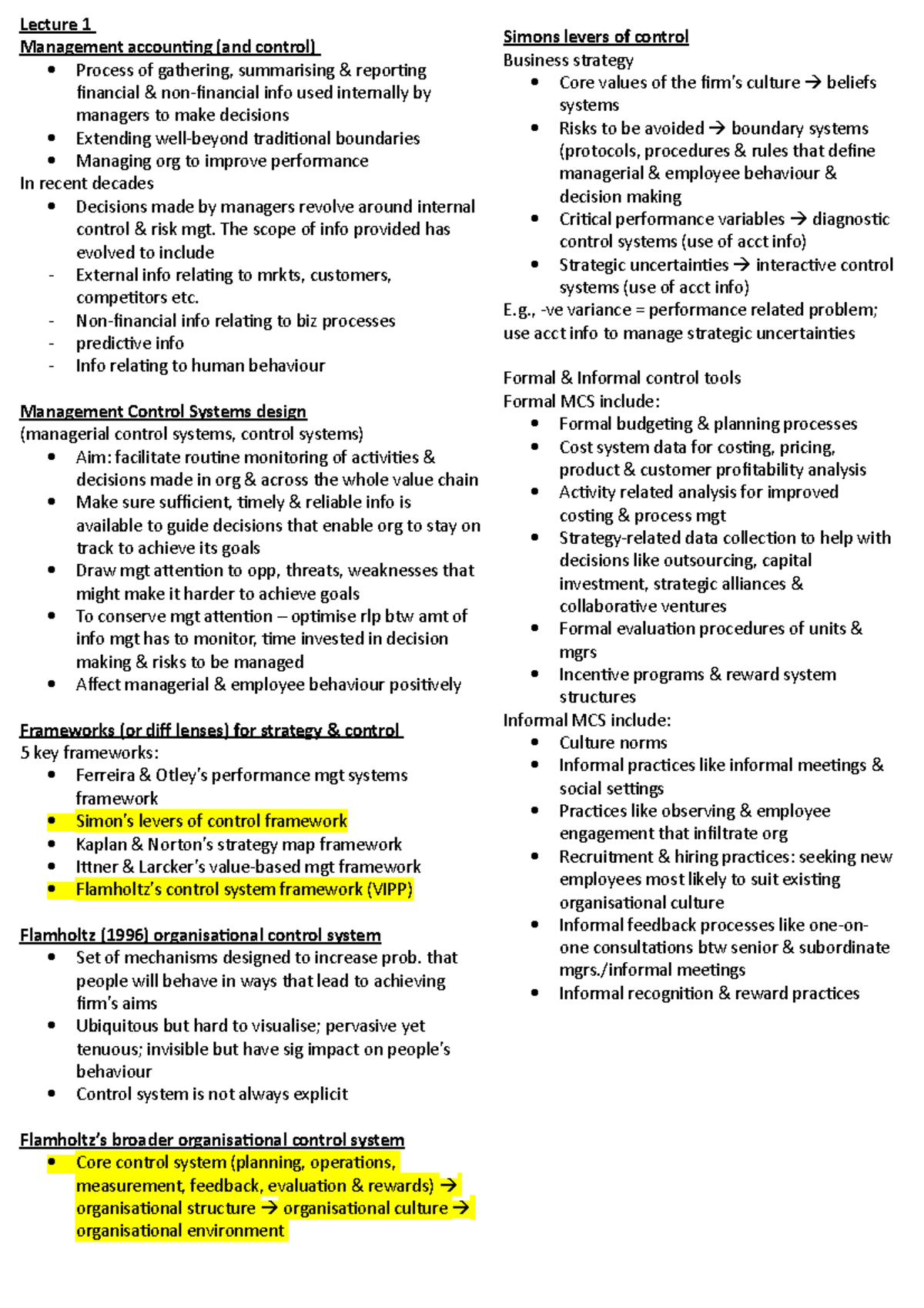 Lecture 1 notes - Lecture 1 Management accounting (and control) Process ...