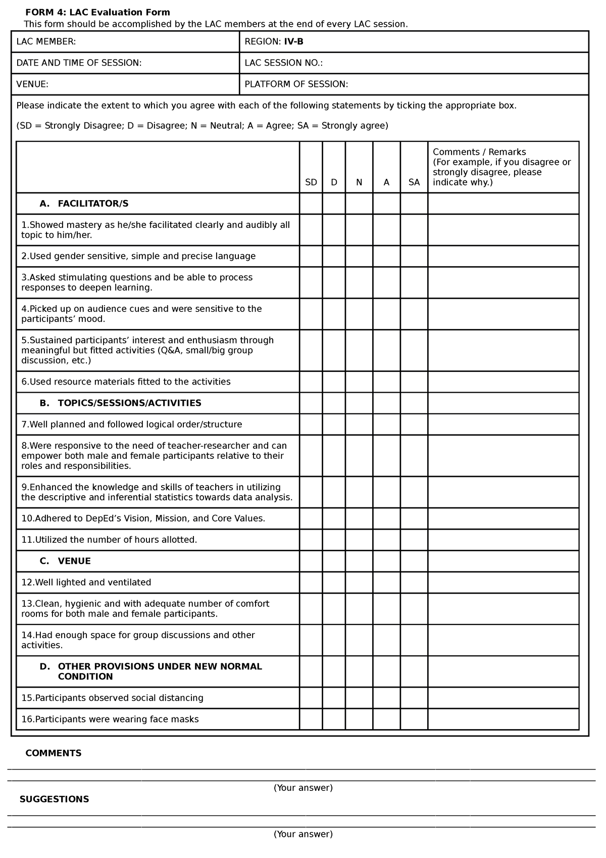 LAC Session Evaluation FORM - FORM 4: LAC Evaluation Form This form ...