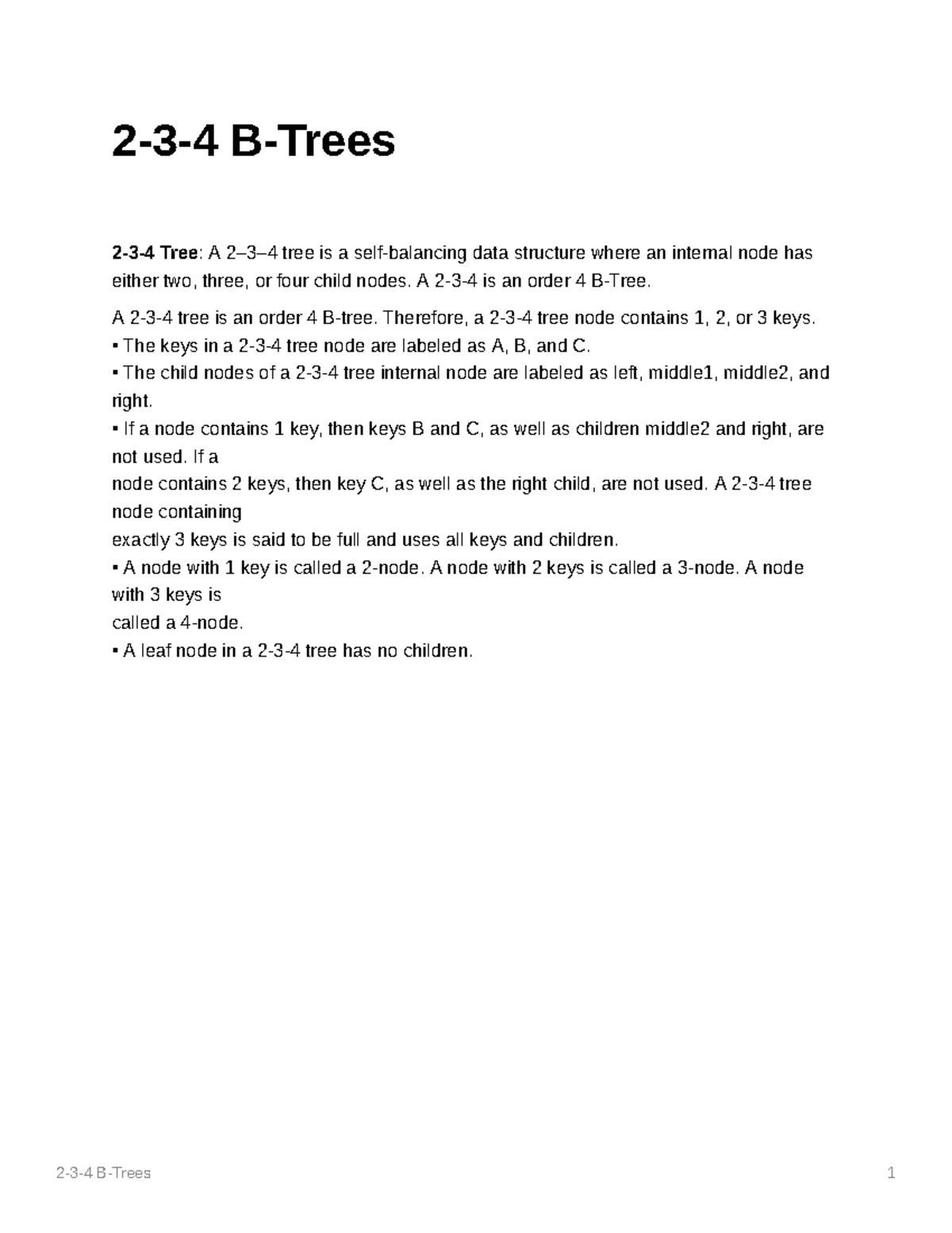 2-3-4 B-Trees - JOE CHEIU - CMPSCI 187 SP21 - REVISION NOTES - 2-3-4 B ...