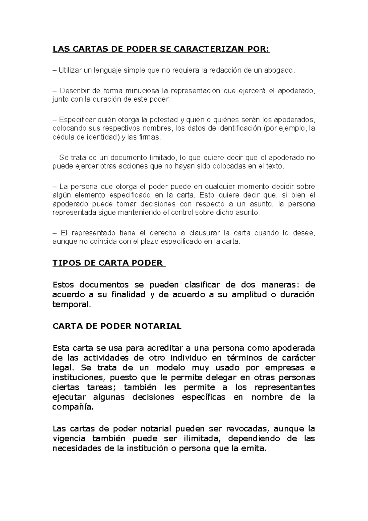 LAS Cartas DE Poder - LAS CARTAS DE PODER SE CARACTERIZAN POR: Utilizar ...