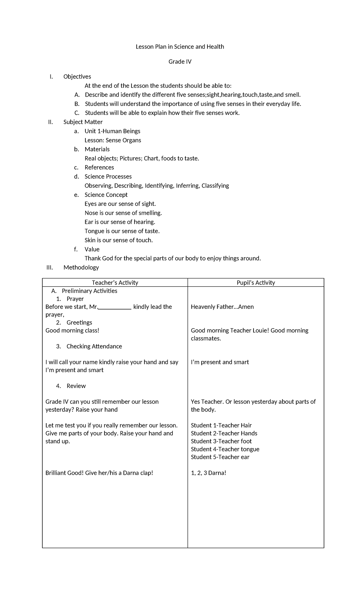 Lesson Plan in Science and Health 4 - Lesson Plan in Science and Health ...