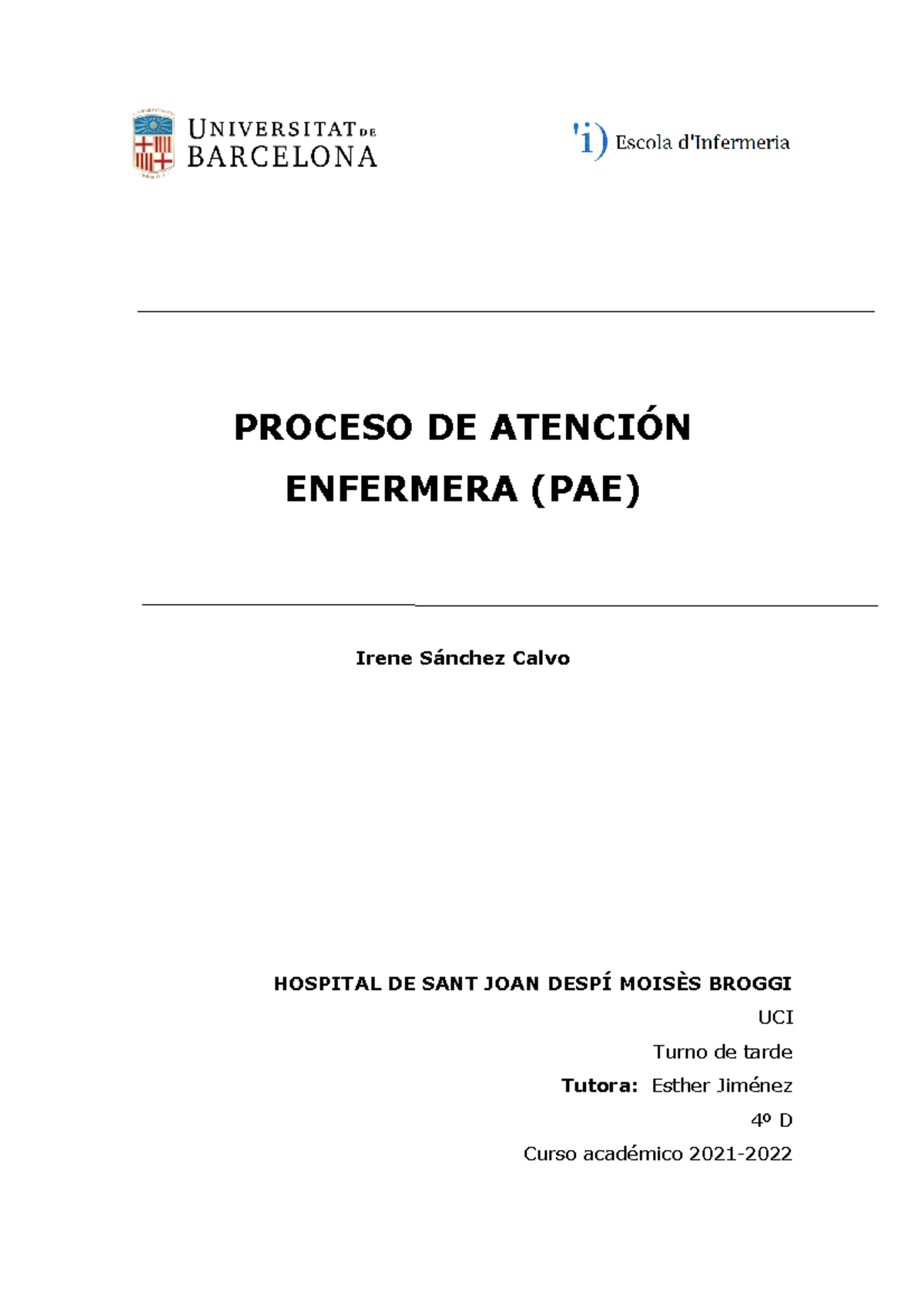Medicacion pae - Este es el PAE de un paciente de UCI con status ...