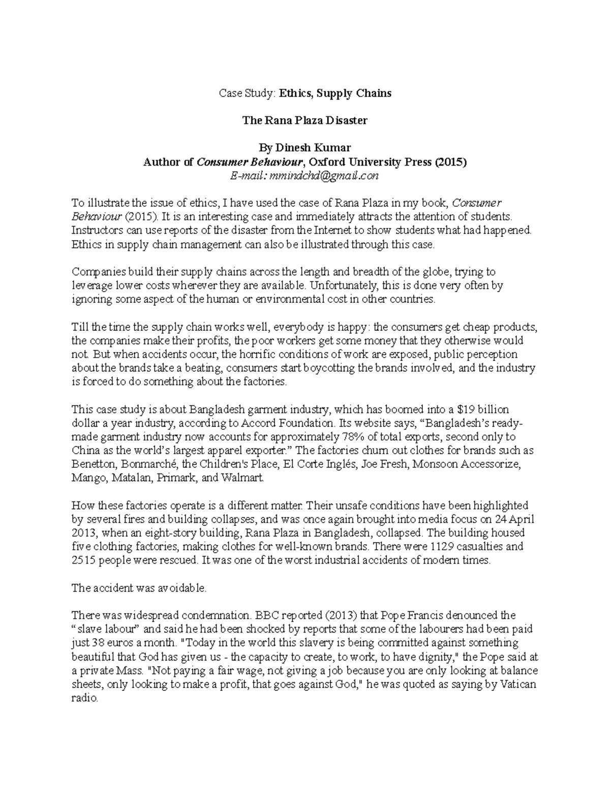 Case Study Ethics Supply Chains The Rana Case Study Ethics, Supply