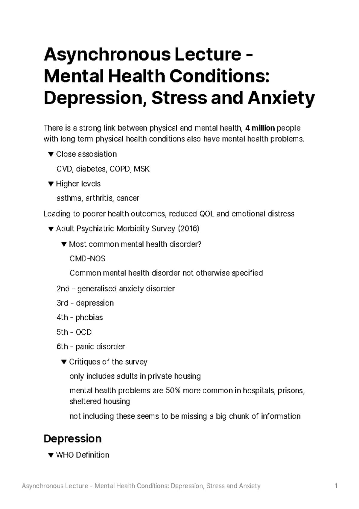 Lecture - Mental Health Conditions Depression Stress and Anxiety ...