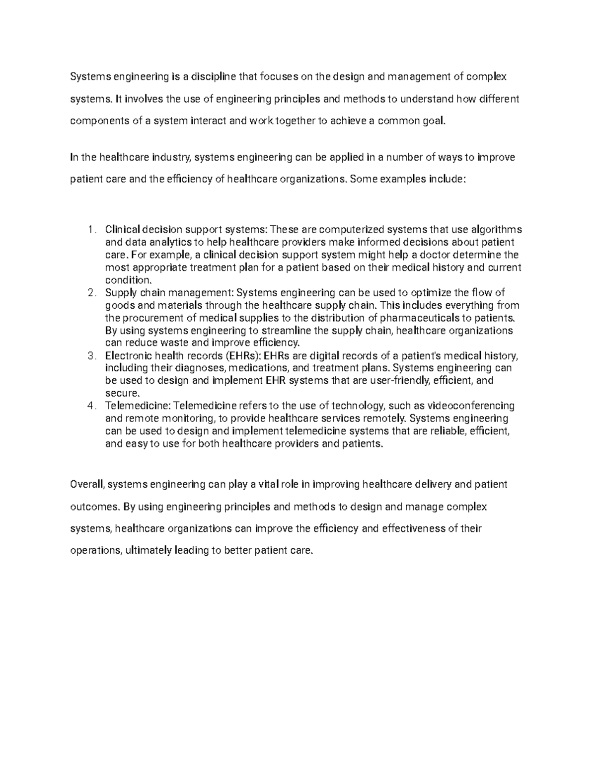 In class notes Systm Engineering - Systems engineering is a discipline ...